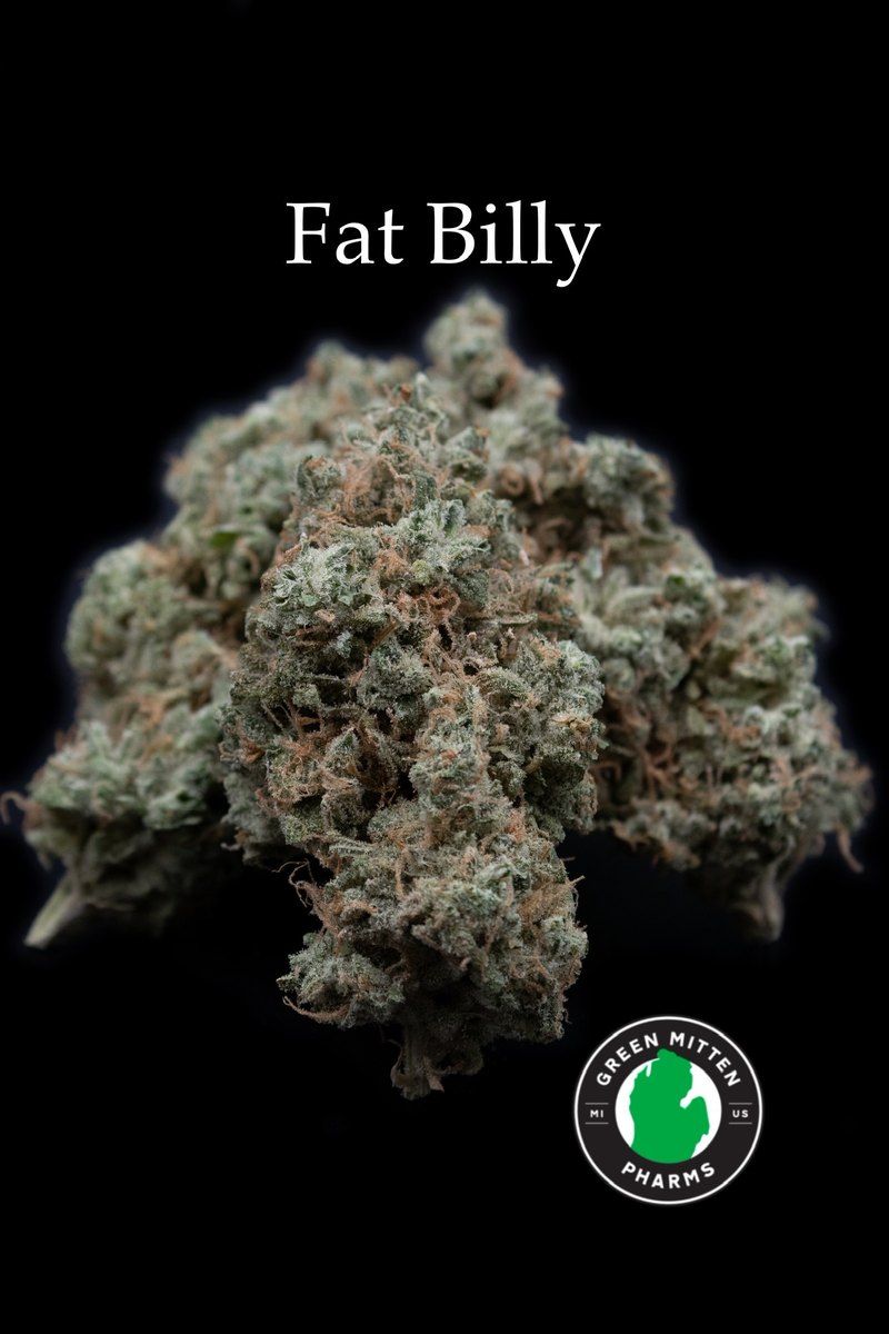 Fat Billy strain by Highway Dispos: dense indica-leaning bud with frosted trichomes on hessian linen.